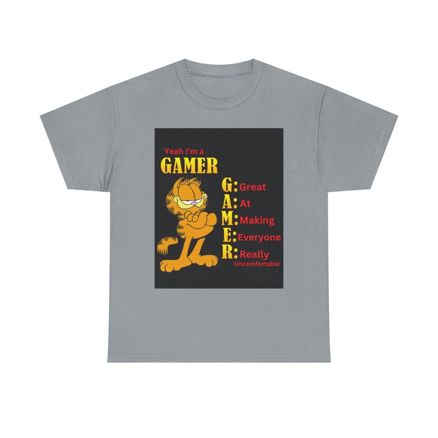 Yeah I'm a Gamer, Garfield Funny ironic meme t-shirt, Uncomfortable Funny Meme Shirt Sarcastic, Cursed Tee Shirt
