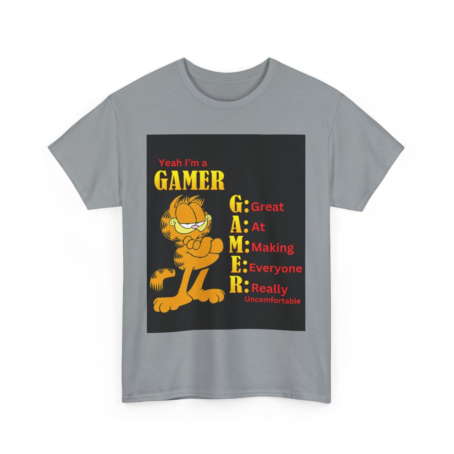 Yeah I'm a Gamer, Garfield Funny ironic meme t-shirt, Uncomfortable Funny Meme Shirt Sarcastic, Cursed Tee Shirt