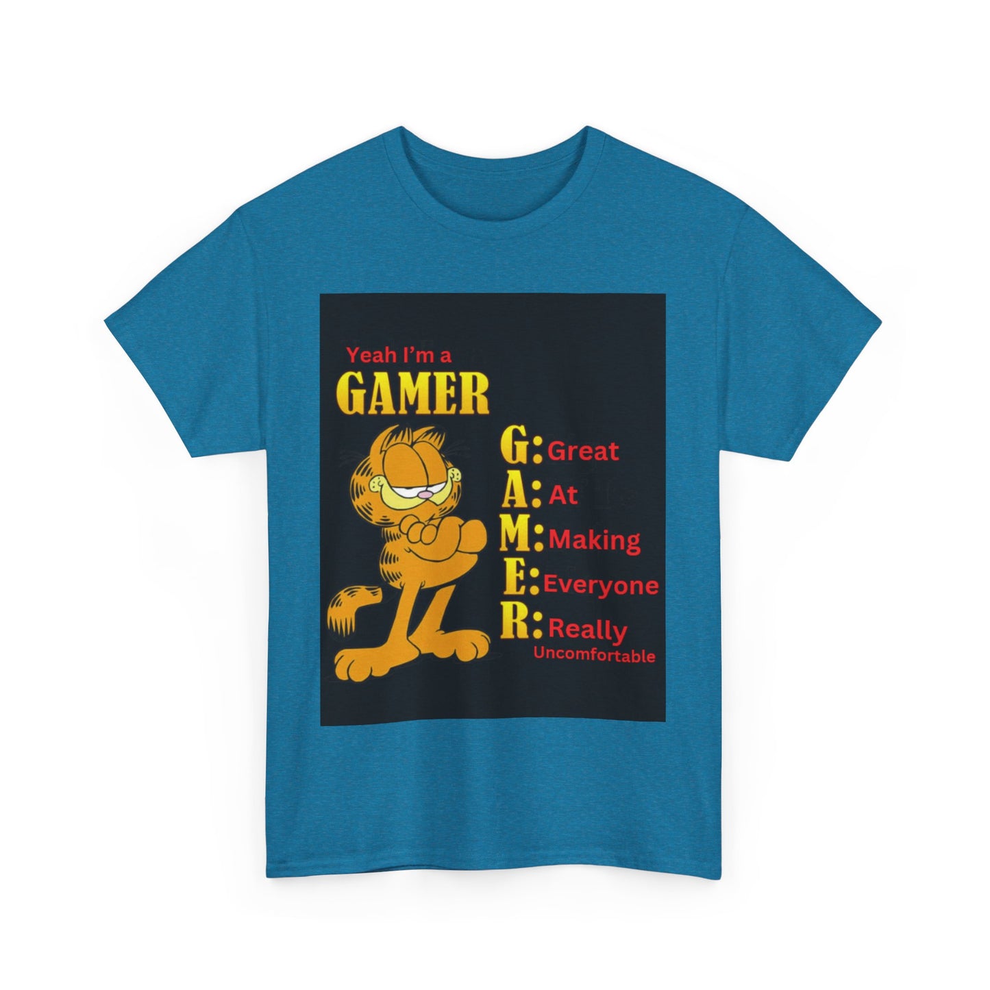 Yeah I'm a Gamer, Garfield Funny ironic meme t-shirt, Uncomfortable Funny Meme Shirt Sarcastic, Cursed Tee Shirt