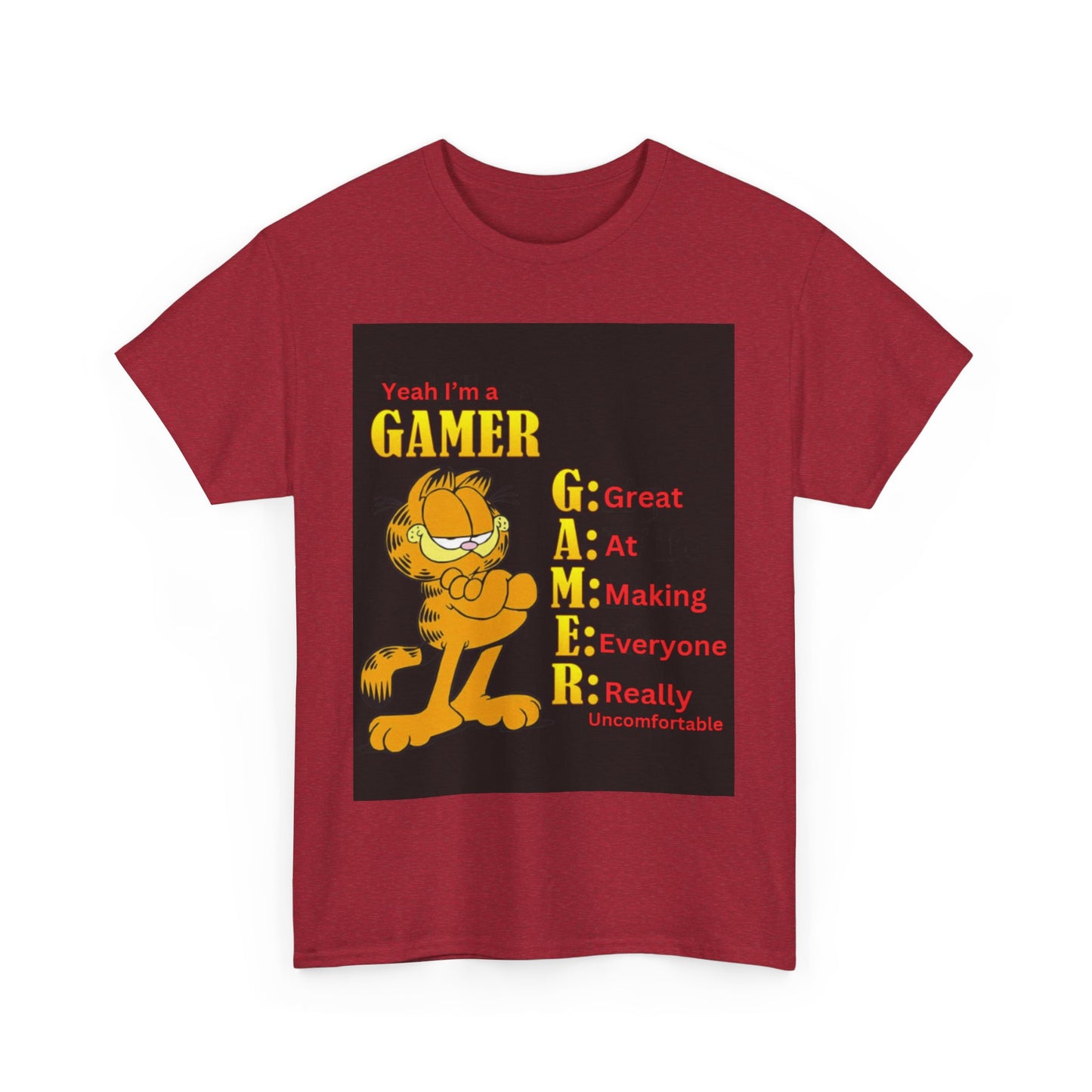 Yeah I'm a Gamer, Garfield Funny ironic meme t-shirt, Uncomfortable Funny Meme Shirt Sarcastic, Cursed Tee Shirt
