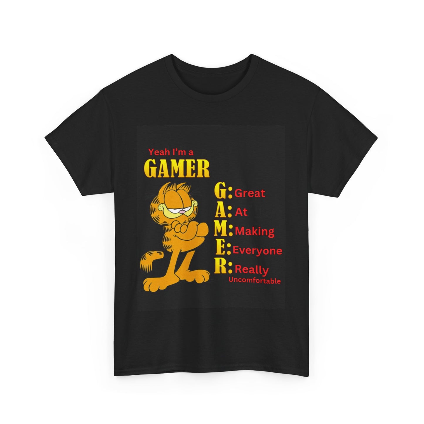 Yeah I'm a Gamer, Garfield Funny ironic meme t-shirt, Uncomfortable Funny Meme Shirt Sarcastic, Cursed Tee Shirt