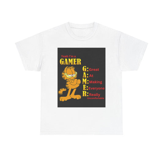 Yeah I'm a Gamer, Garfield Funny ironic meme t-shirt, Uncomfortable Funny Meme Shirt Sarcastic, Cursed Tee Shirt
