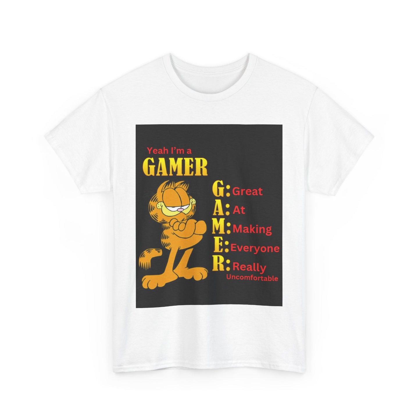Yeah I'm a Gamer, Garfield Funny ironic meme t-shirt, Uncomfortable Funny Meme Shirt Sarcastic, Cursed Tee Shirt