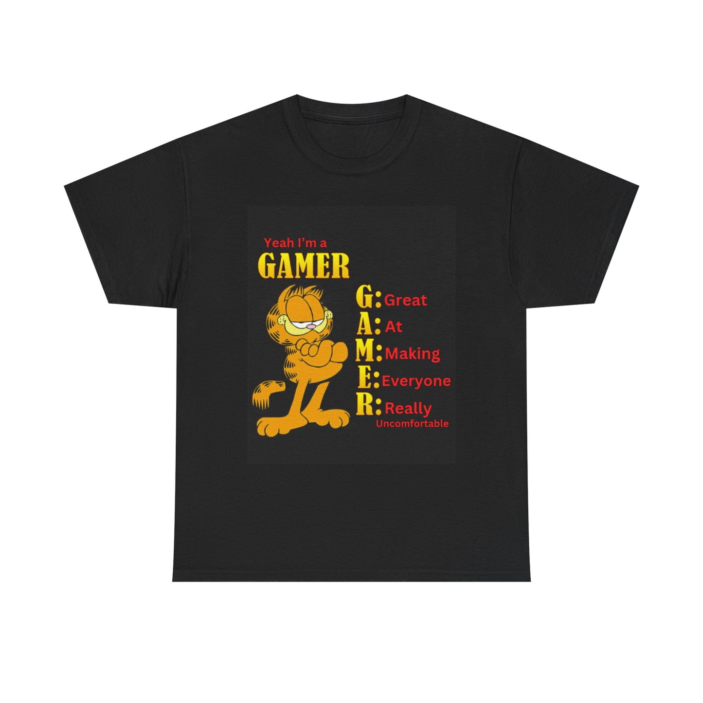 Yeah I'm a Gamer, Garfield Funny ironic meme t-shirt, Uncomfortable Funny Meme Shirt Sarcastic, Cursed Tee Shirt