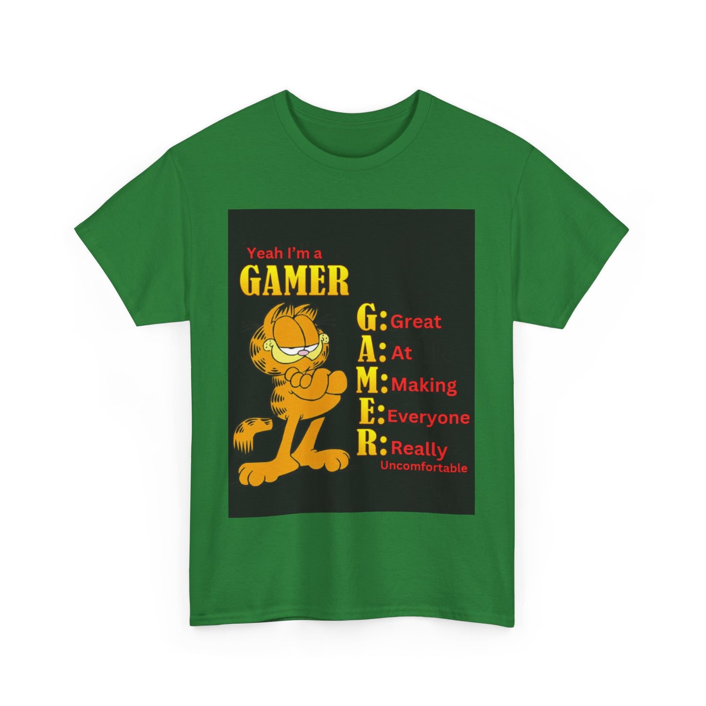 Yeah I'm a Gamer, Garfield Funny ironic meme t-shirt, Uncomfortable Funny Meme Shirt Sarcastic, Cursed Tee Shirt